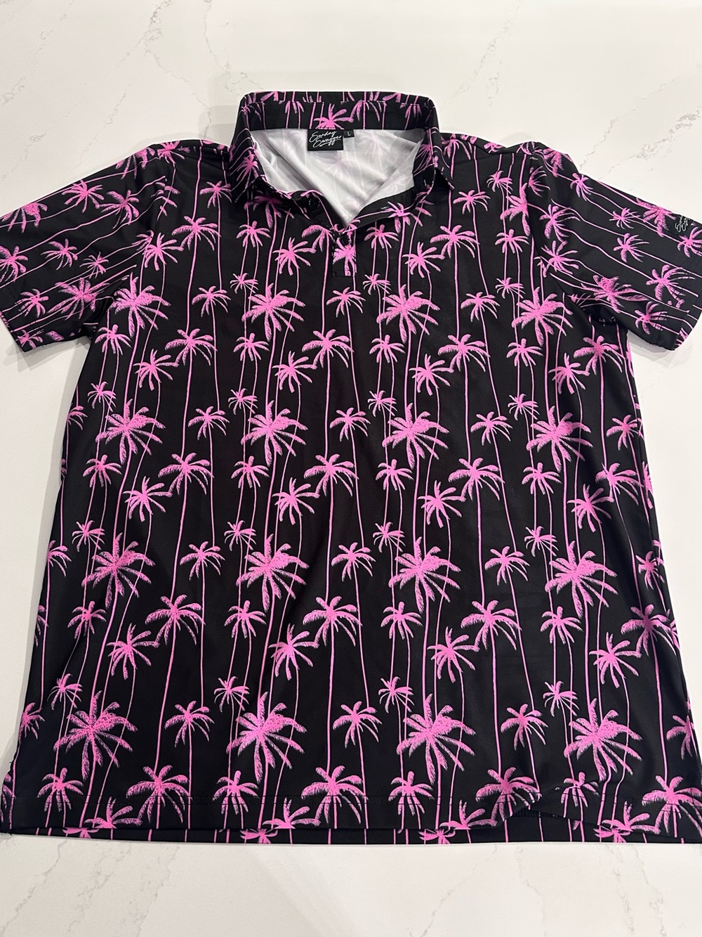 Men's Sunday Swagger Black Polo with Pink Palm Print